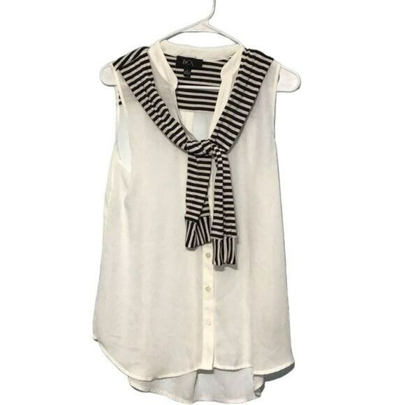 BCX Women's V-Neck Sleeveless Striped Scarf Top - Picture 2 of 9